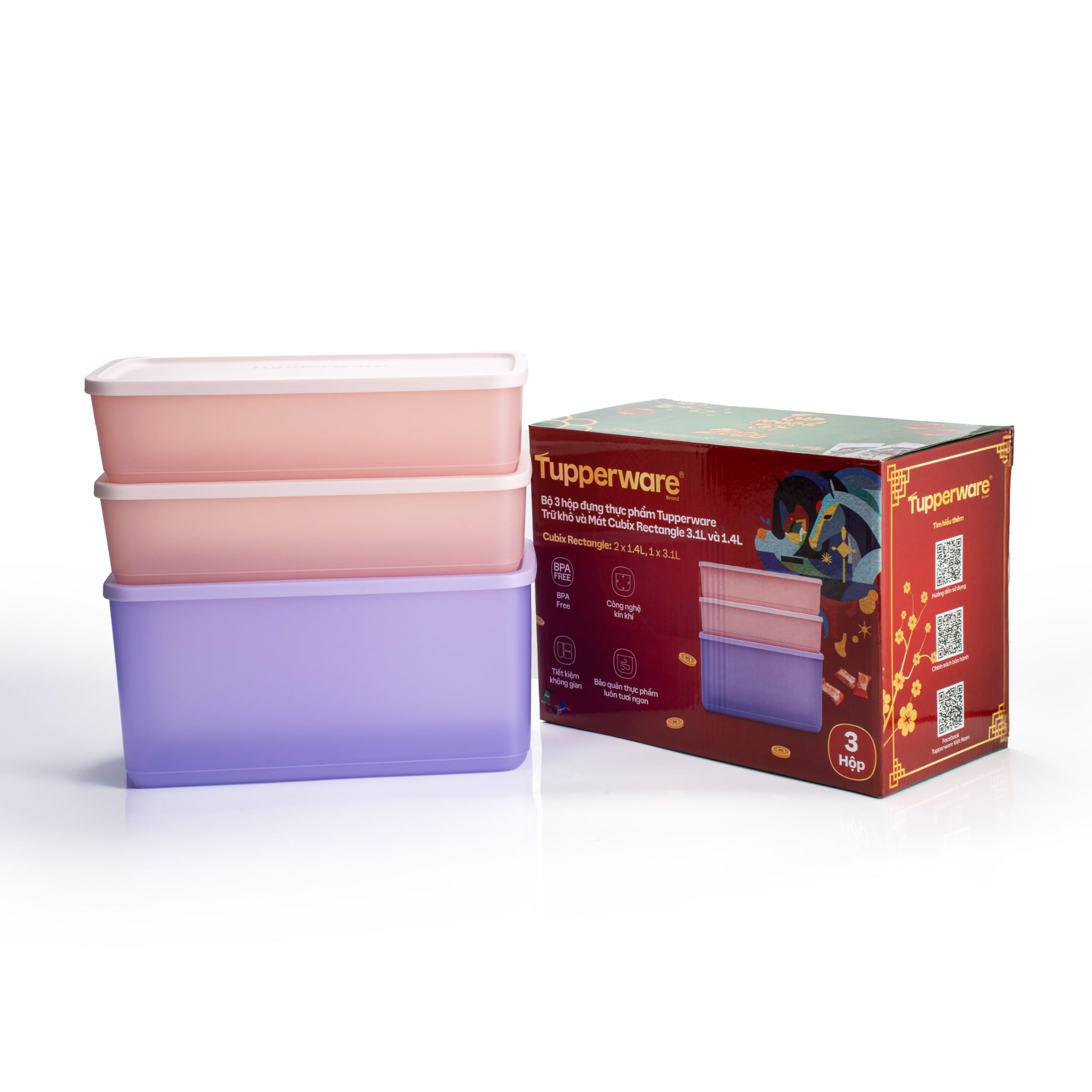 Hộp tupperware Trữ Mát Cubix Rectangle 1.4L - Màu Hồng - New Tupperware