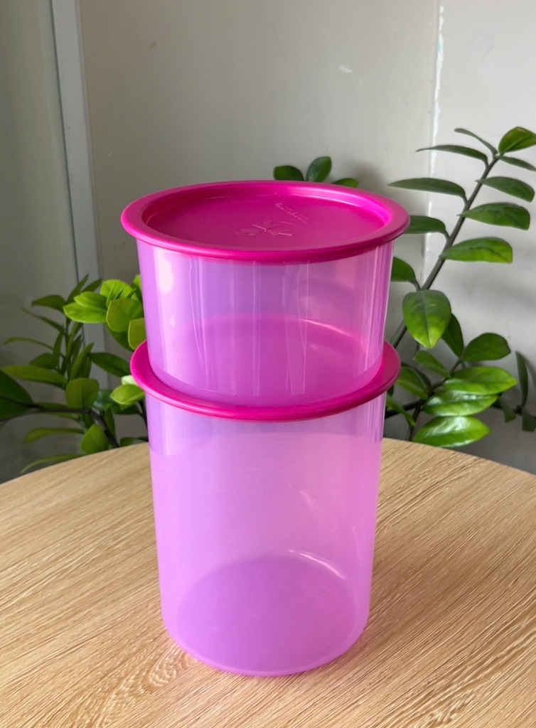 TupMalay - Set 2 Hộp Tròn One Touch 1 Lần Bấm Màu Hồng (01 Hộp 940ml+ 01 hộp 2L)