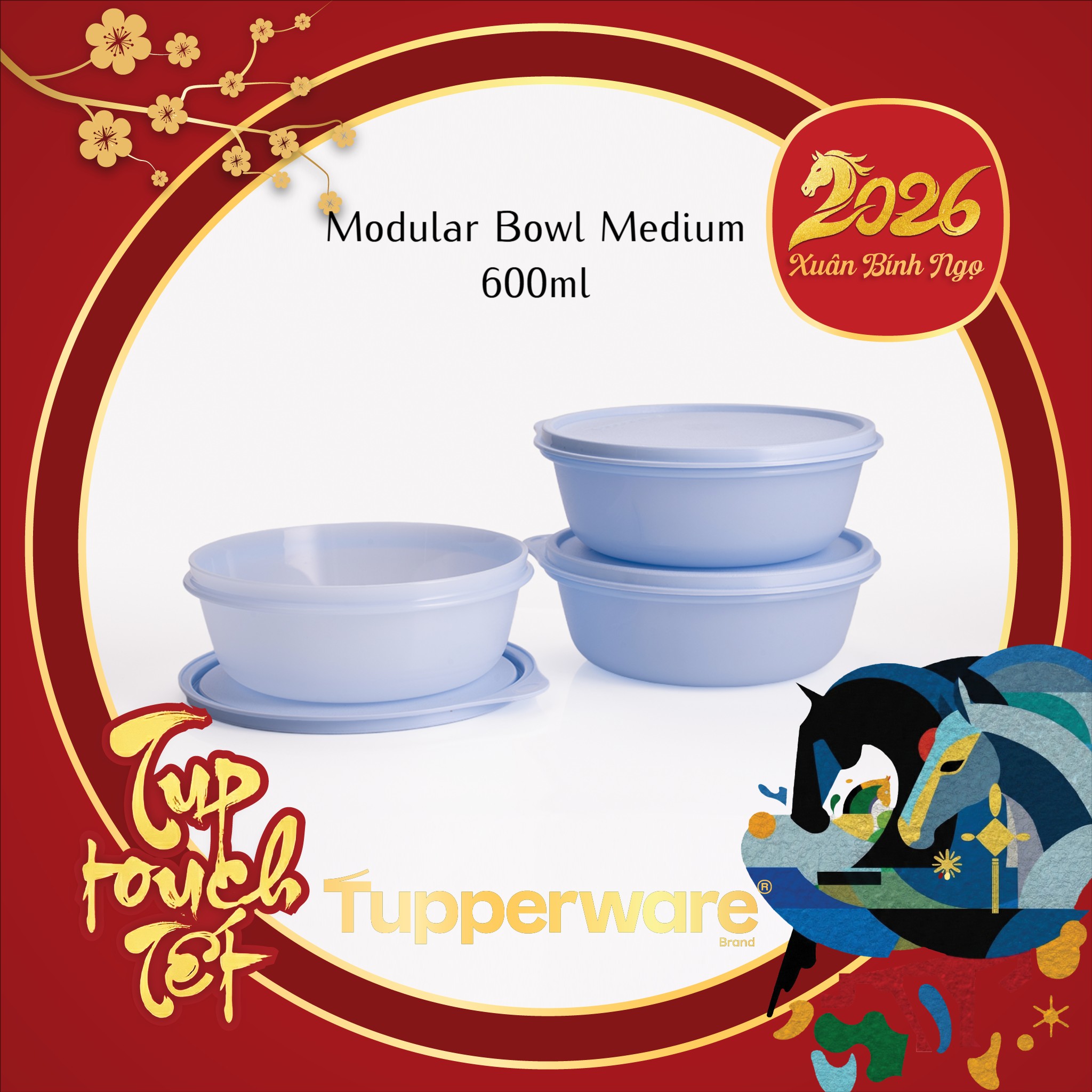 Hộp Đựng Thực Phẩm Tupperware Trữ Khô Và Mát Modular Bowl Medium 600ml Màu Xanh Dương Nhạt - New Tupperware