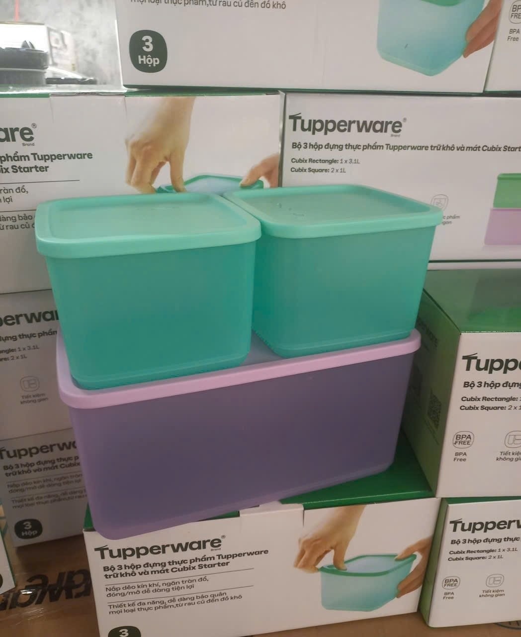 Bộ 3 Hộp Tupperware Trữ Mát Cubix Starter  3.1L & 1L - New Tupperware
