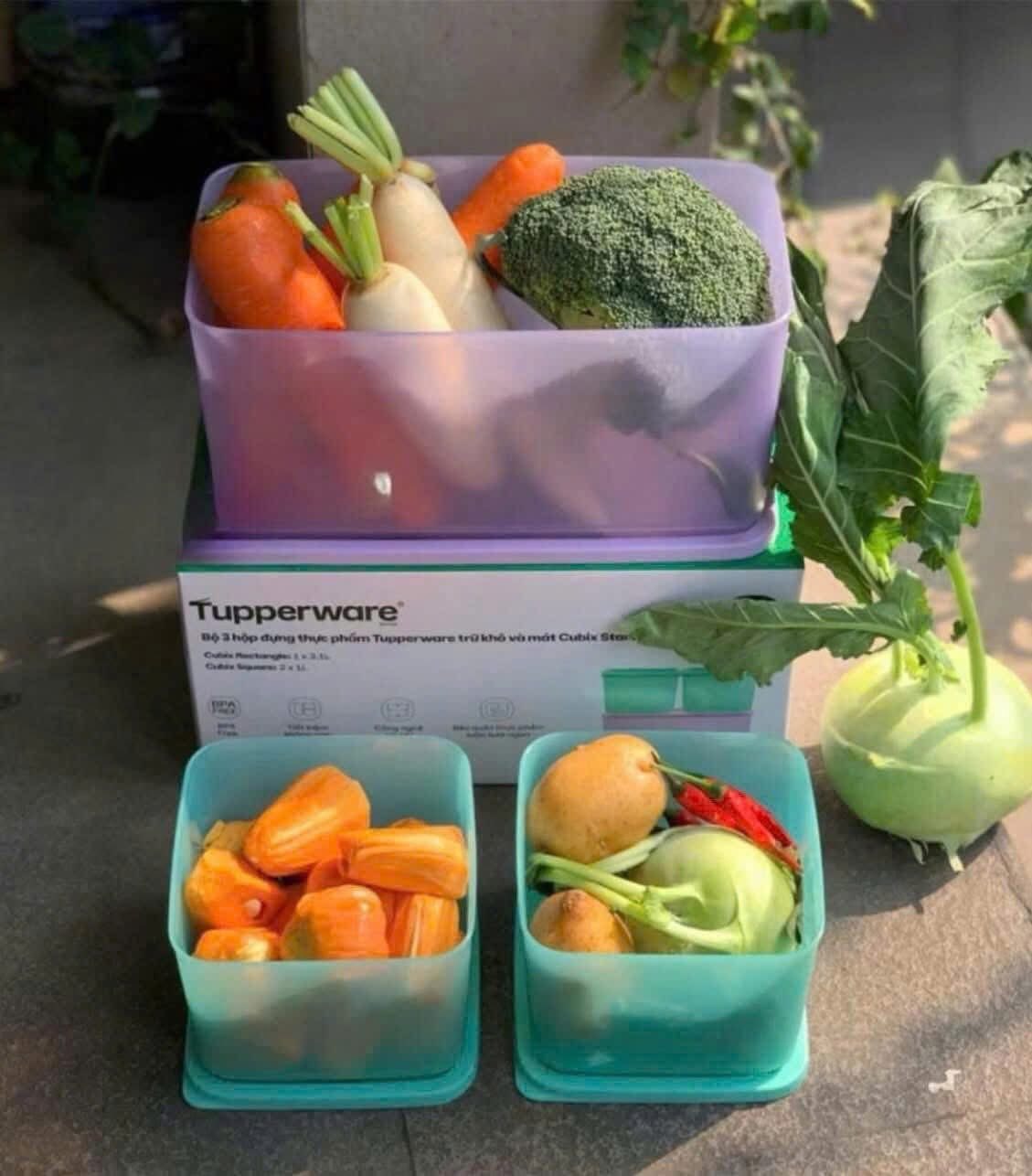 Bộ 3 Hộp Tupperware Trữ Mát Cubix Starter  3.1L & 1L - New Tupperware