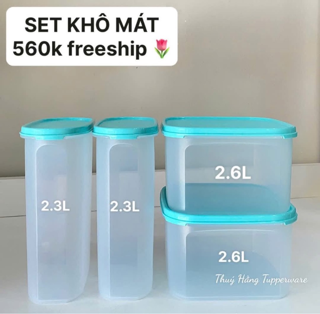 Tuptrung Set 4 Hộp Khô Nắp Xanh Pastel