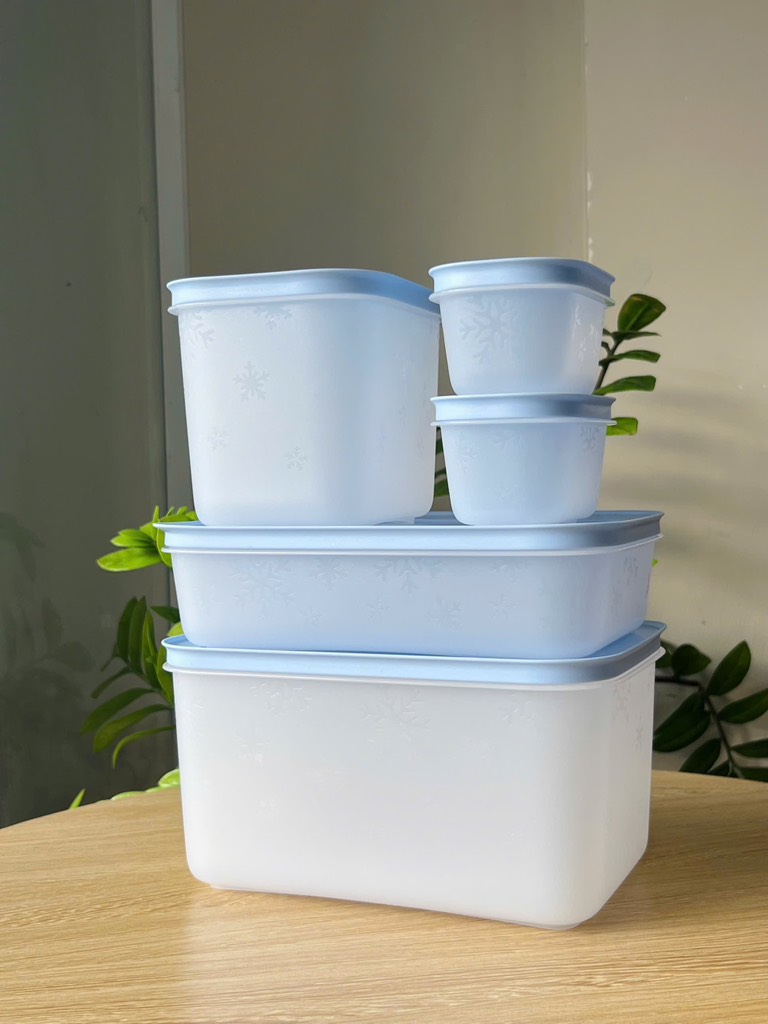 Bộ 5 Hộp Tupperware Trữ Đông Gen II  (2 hộp 170ml+1 hộp 1.1L+1 hộp 1L và 1 hộp 2.5L ) - New Tupperware
