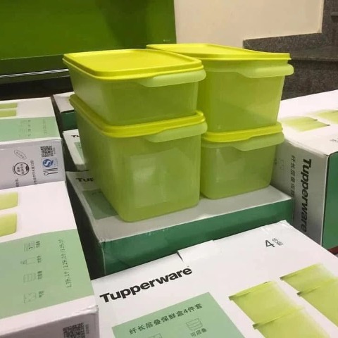 Bộ 4 Hộp Tupperware Trữ Mát 3.1L, 2.2L, 1.3L - Xanh Lá - Tupperware Trung Chính Hãng