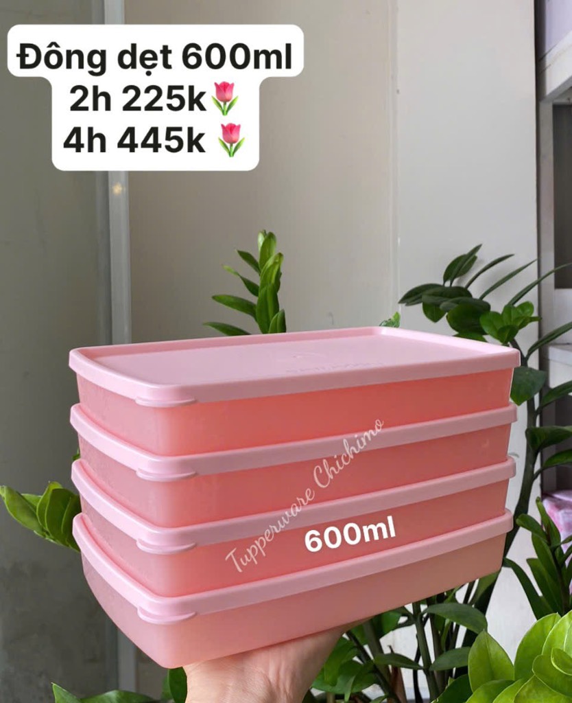 Hộp đông dẹp 600ml - màu hồng