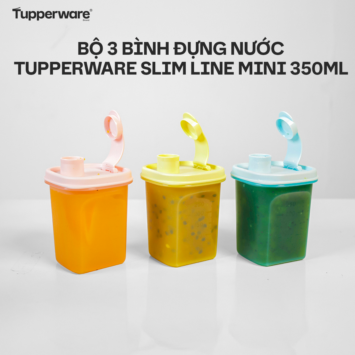 Bộ 3 Bình Nước Tupperware Slim Line Mini 350ml - Màu 2026