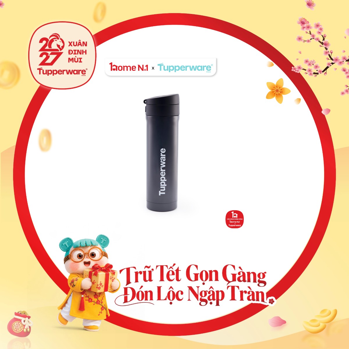 Bình Giữ Nhiệt Tupperware Easy Open Flask 430ml