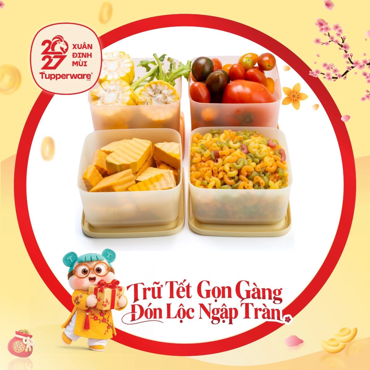 Bộ 4 Hộp Trữ Mát Tupperware Cubix Square 1L & 650ml