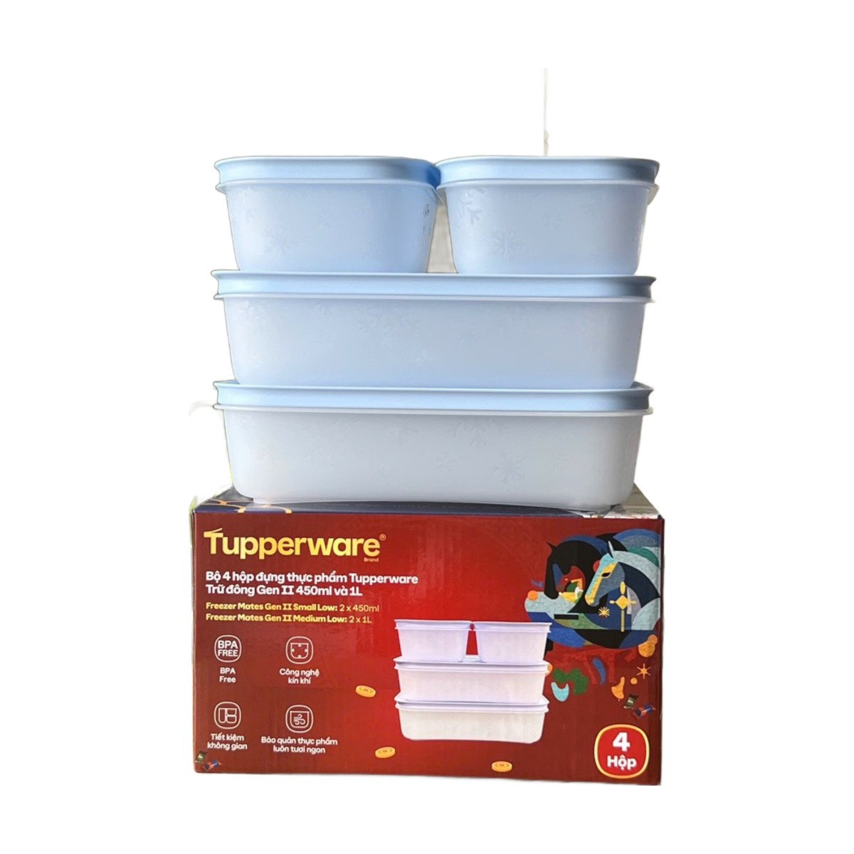 Bộ 4 Hộp Trữ Đông Tupperware Gen II 450ml & 1L Đông Dẻo Cao Cấp