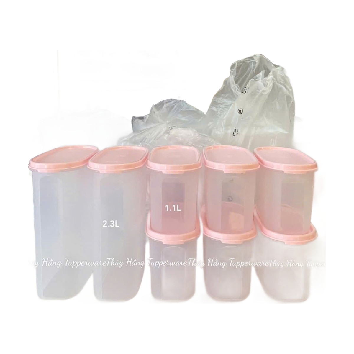 Bộ 8 Hộp Trữ Khô Tupperware 2.3L & 1.1L - Nắp Hồng