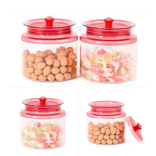 Tuptrung Hũ Đựng Snack Nhựa Clear Trong Màu Đỏ 900ml