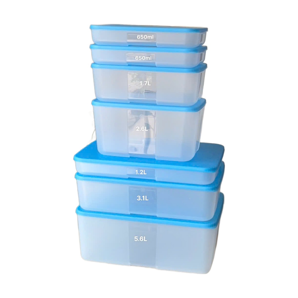 Bộ 7 Hộp Trữ Đông Tupperware 5.6L, 3.1L, 2.6L, 1.7L, 1.2L, 650ml - Nắp Xanh (Combo)