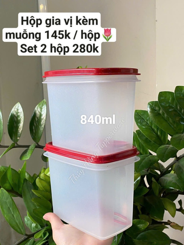 Hũ gia vị kèm muỗng - nắp đỏ