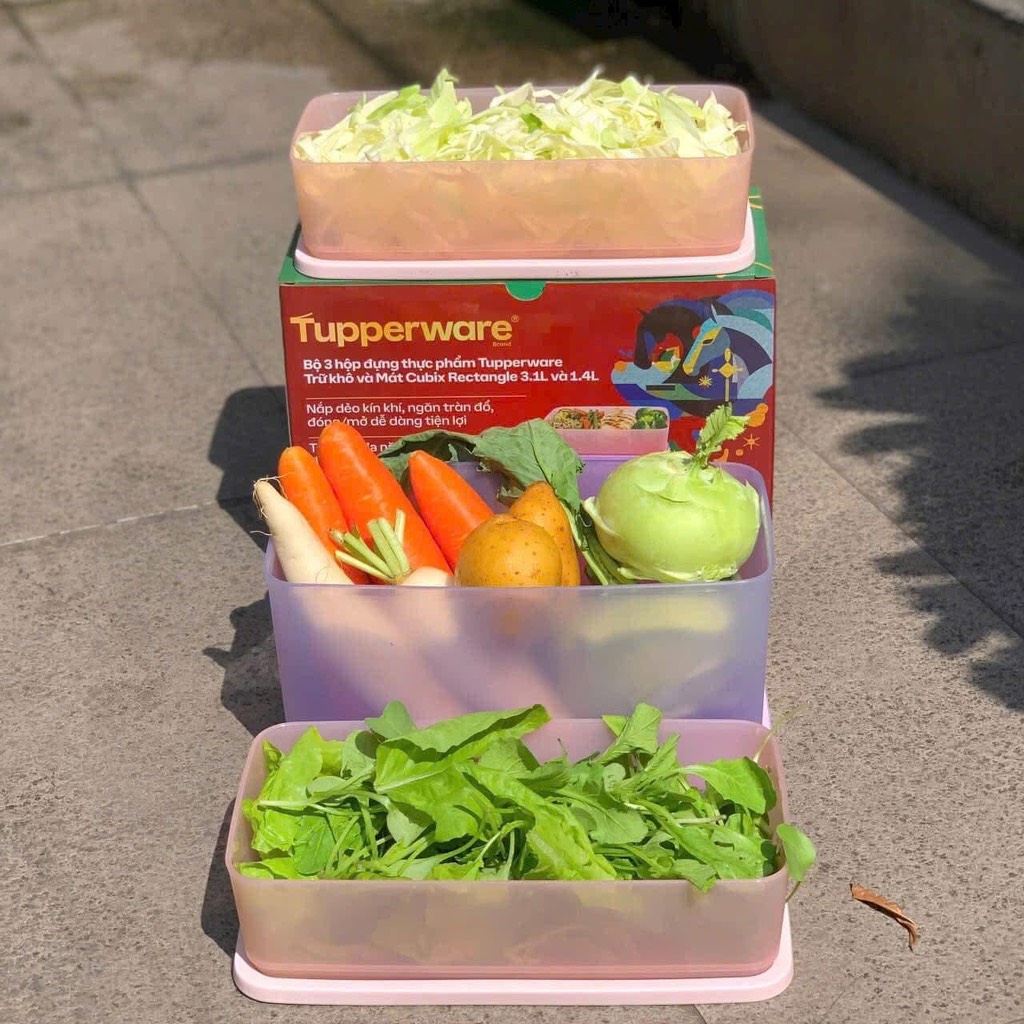Bộ 3 Hộp Trữ Mát Tupperware Cubix Rectangle 3.1L và 1.4L - New Tupperware