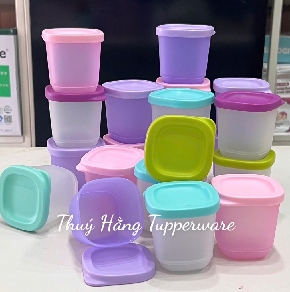 Hộp Tupperware Cubix mini Square 110ml - full màu hồng+tím - Tupperware Trung Chính Hãng