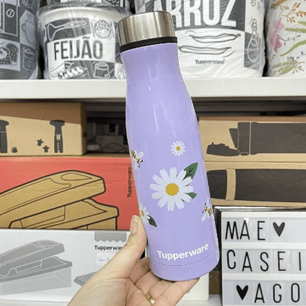 Tuptrung - Bình giữ nhiệt tím có hoa 410ml