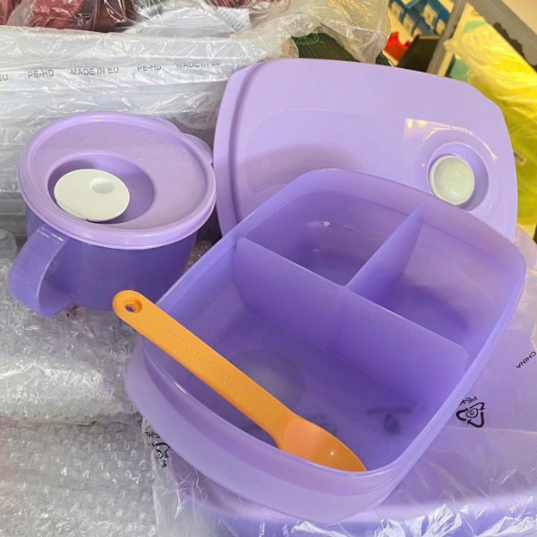 Bộ Hộp Cơm Tupperware 3 Ngăn Màu Tím - Tupperware Trung Chất Lượng