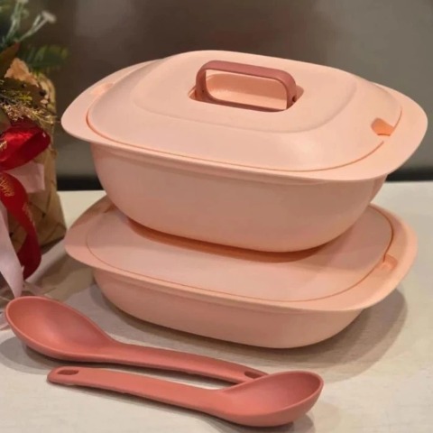 Thố Đựng Cơm Tupperware Gourmet Set Server Bekas Hidang Lauk Dengan Penutup Food Container with Lid - Kèm Vá Nhựa Mềm Đục - Tupperware Malaysia Chính Hãng