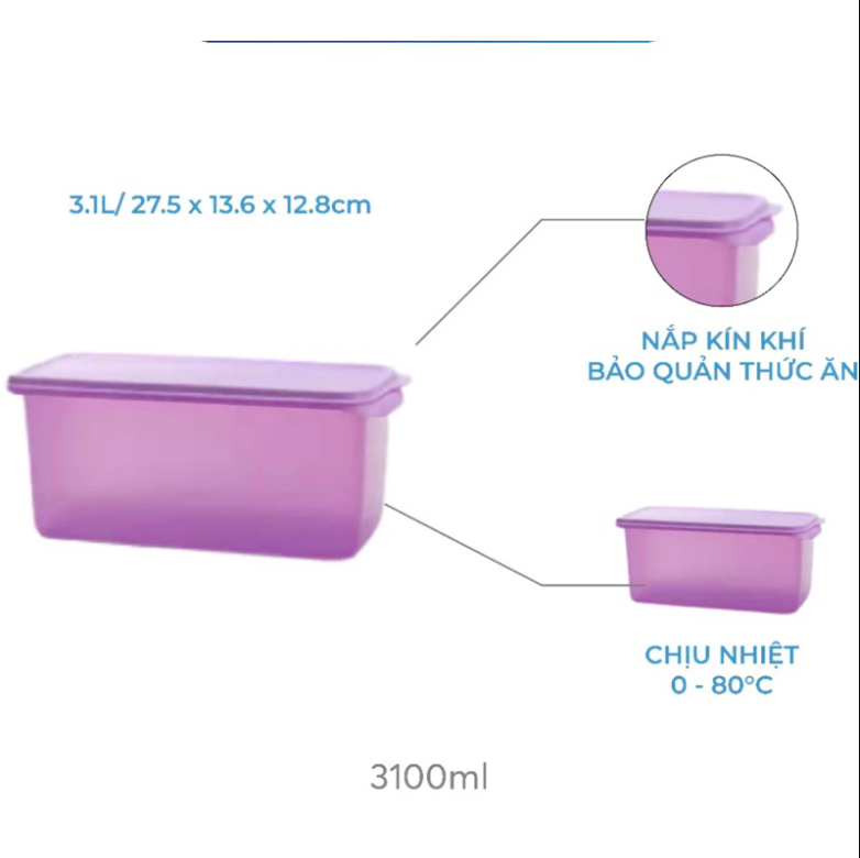 Combo Trọn Bộ Hộp Tupperware Bảo Quản Thực Phẩm Ngăn Mát Freshia Màu tím (5 Hộp)
