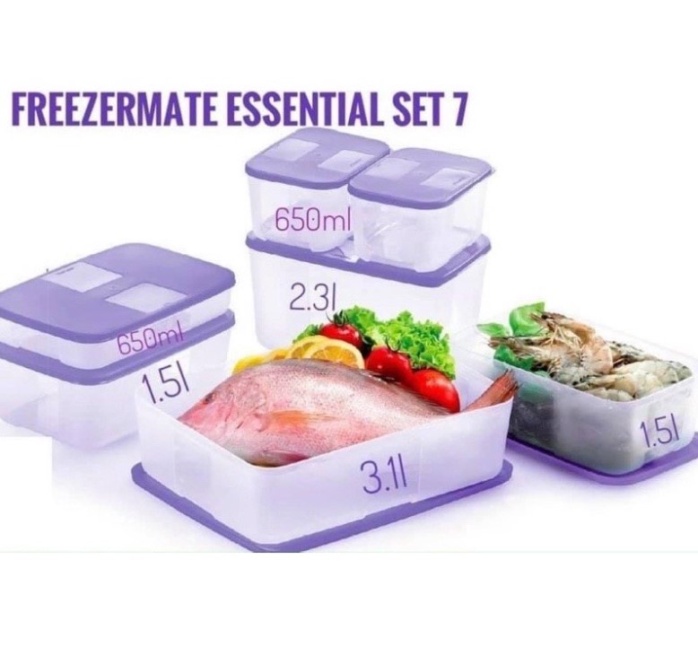 Bộ 7 Hộp Tupperware Trữ Đông Freezermate Essentail 650ml-1.5L-2.3L-3.1L -Tupperware Chính Hãng