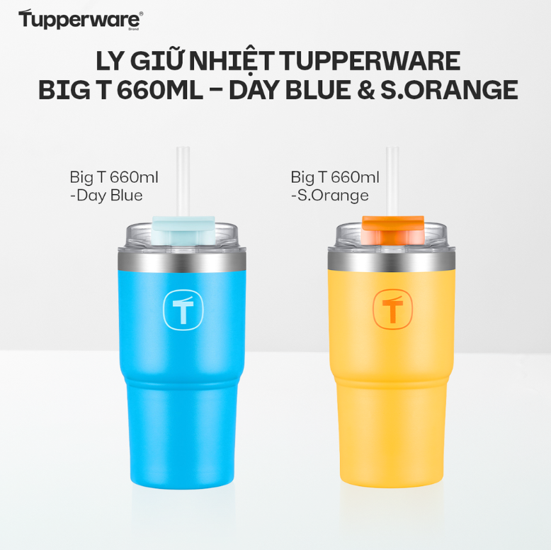 Tuptrung - Ly Giữ Nhiệt Tupperware Big T Có Ống Hút 660ml / 1.1L