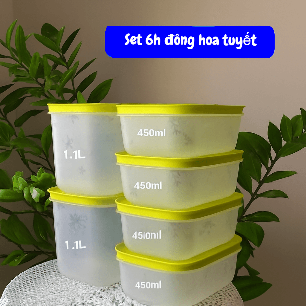 Tuptrung - Set 6 hộp đông thân trong bông tuyết (4 hộp 450ml+2 hộp 1.1L) - nắp cốm