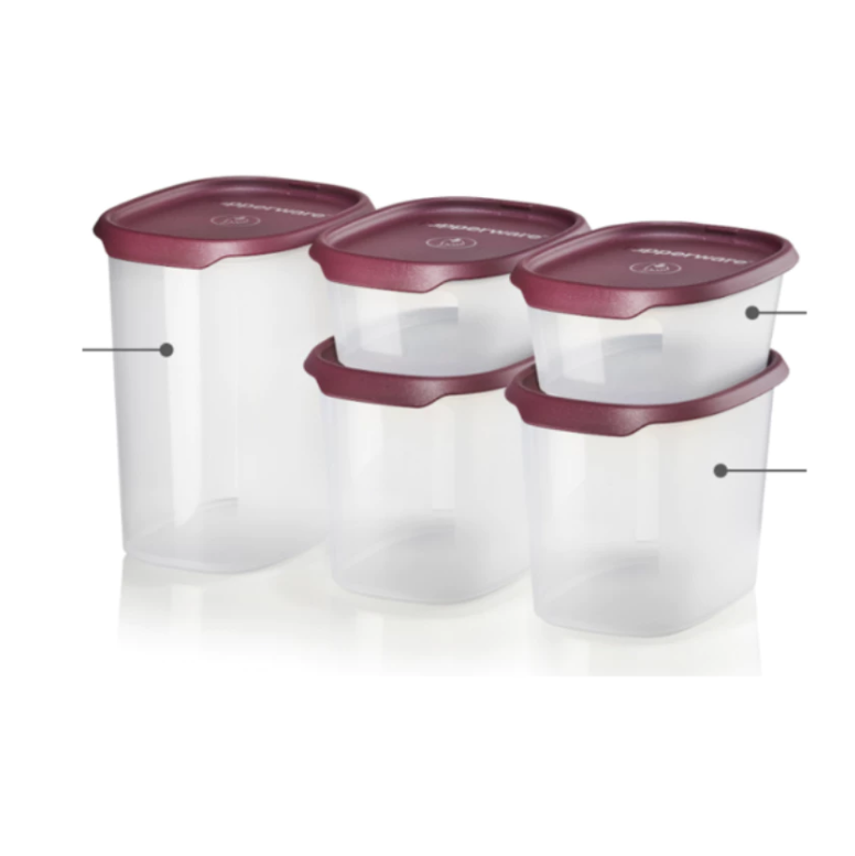 Combo Bộ Hộp Tupperware Bảo Quản Thực Phẩm One Touch Fresh 5 Hộp và Thùng Gạo Rice Smart Junior 5kg