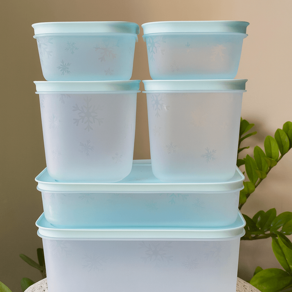 Combo Tuptrung - 6 Hộp đông xanh min thân trong bông tuyết - gồm 2h 450ml 2h 1.1L 1h dẹp 1L 1h 2.5L - Tupperware