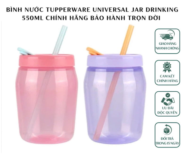 Hộp Jar 550ml có ống hút -màu mới