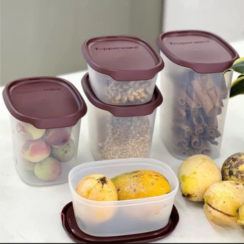 Combo Bộ Hộp Tupperware Bảo Quản Thực Phẩm One Touch Fresh 5 Hộp và Thùng Gạo Rice Smart Junior 5kg