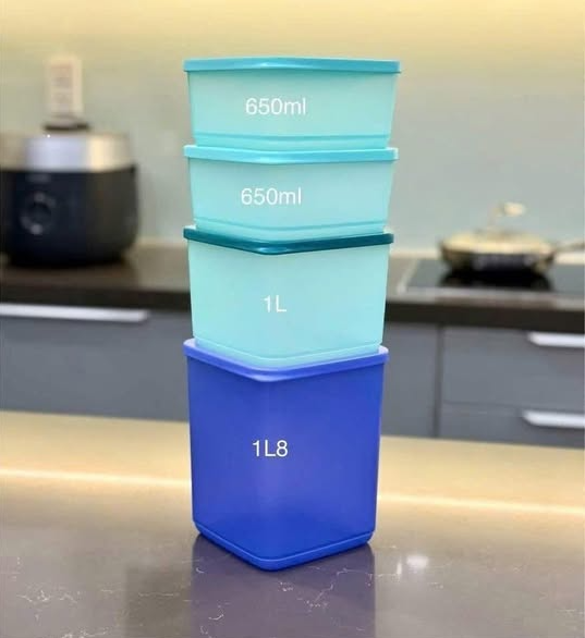 Bộ 8 Hộp  Tupperware Trữ Mát Fresh Block Squar  650ml + 1L + 1.8L  - New Tupperware Chính Hãng