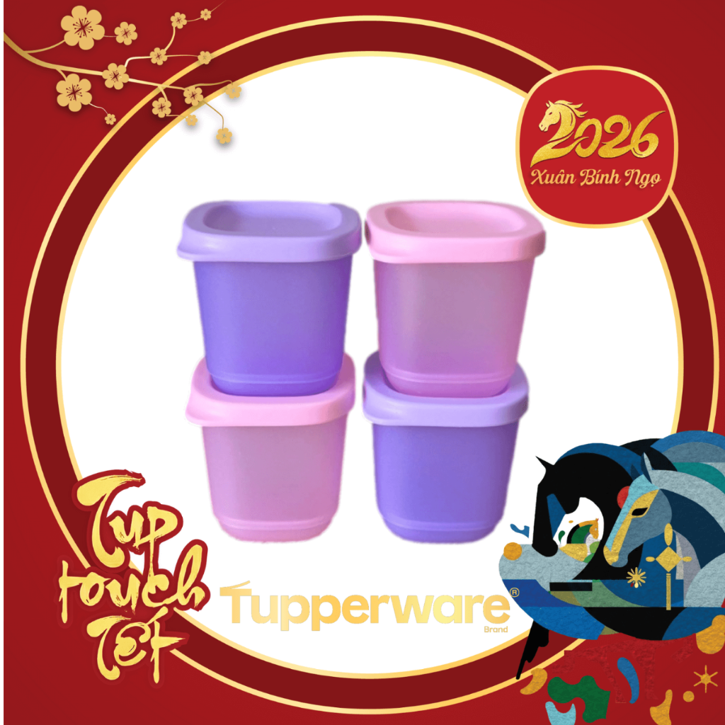 Hộp Tupperware Cubix mini Square 110ml - full màu hồng+tím - Tupperware Trung Chính Hãng