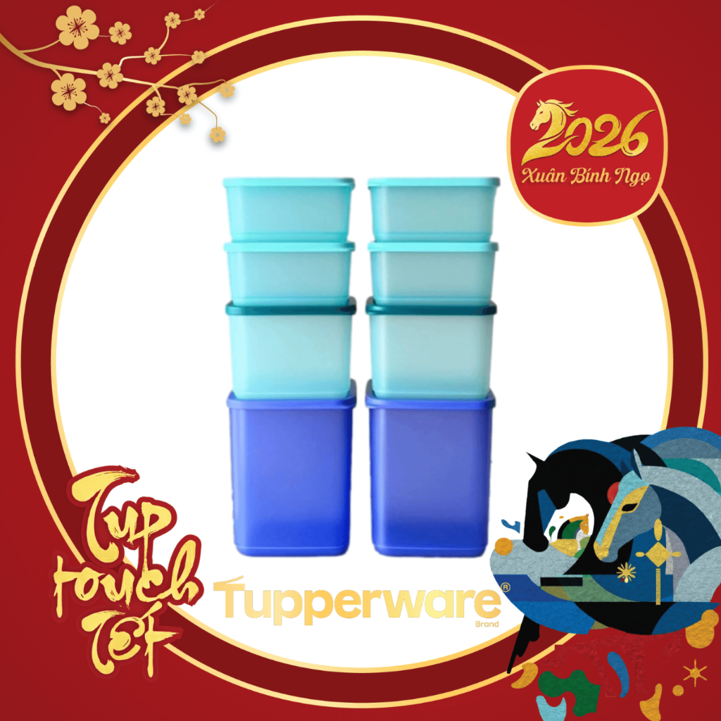 Bộ 8 Hộp  Tupperware Trữ Mát Fresh Block Squar  650ml + 1L + 1.8L  - New Tupperware Chính Hãng