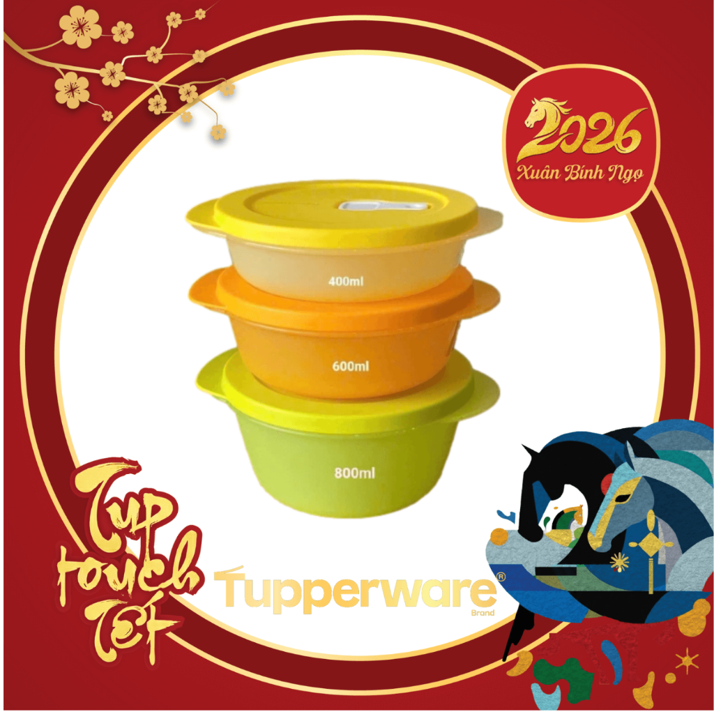 Bộ 3 Hộp Quay Lò Vi Vóng Có Nút Thở 390ml+600ml+800ml - Tupperware Malaysia Chất Lượng