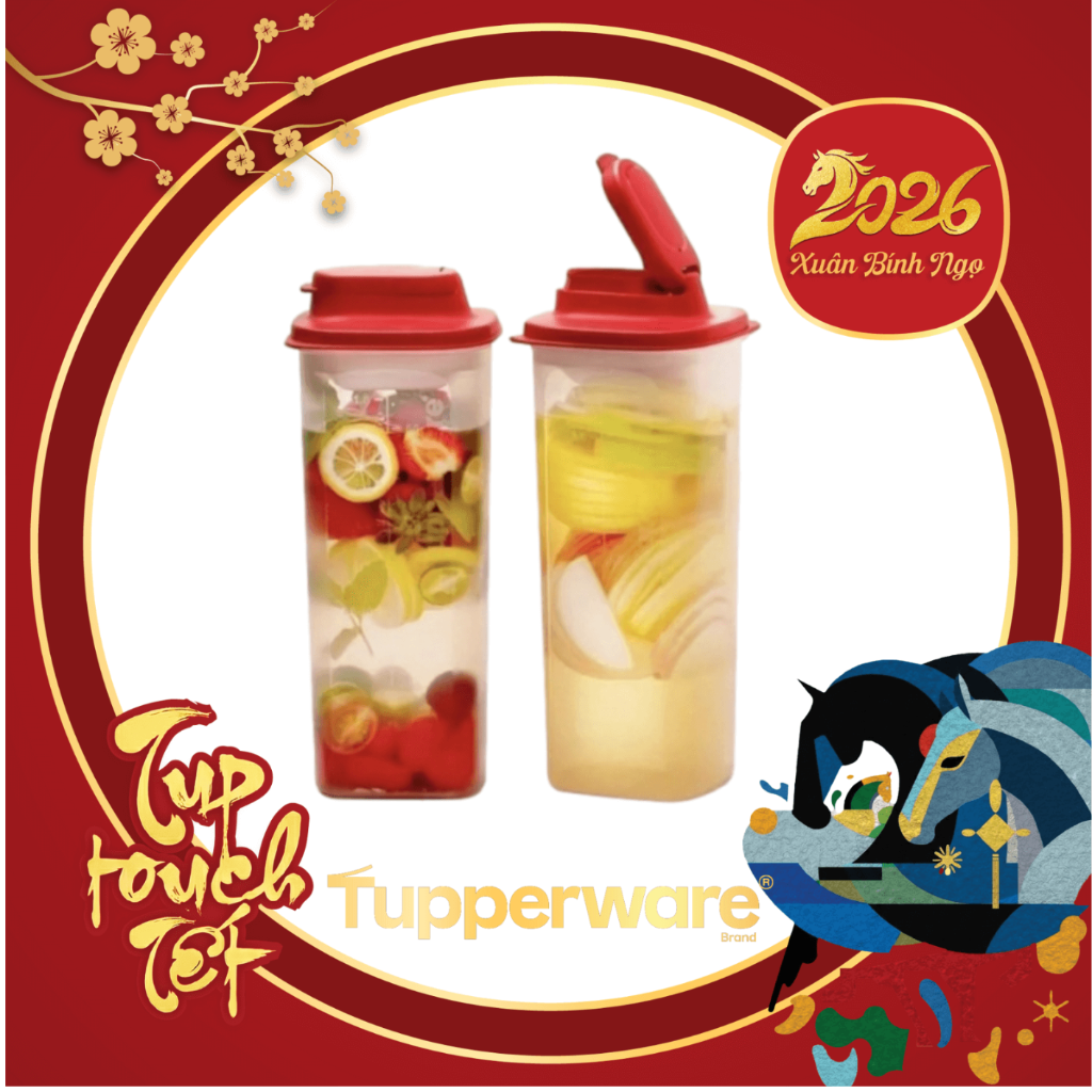 Bình Nước Tupperware Tasty 2L - Kèm Nắp Chặn Lọc - Tupperware Trung Chính Hãng