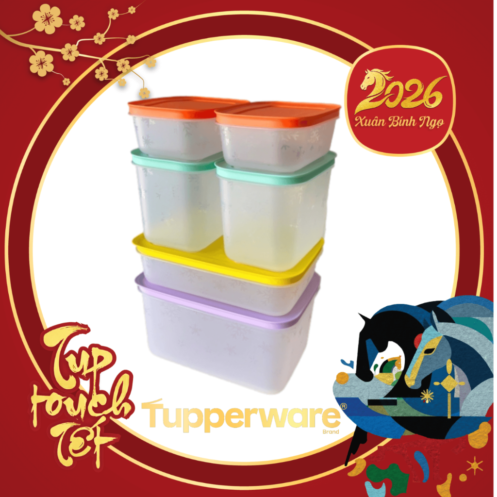 Bộ 6 Hộp Tupperware Trữ Đông 2h 450ml 2h 1.1L, 1h 1L & 1h 2.5L - Đông Thân Trong Bông Tuyết - Tupperware Trung Chính Hãng