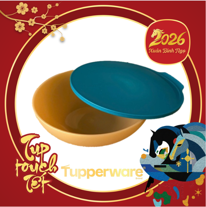 Tupmalay - Hộp Bowl Tròn Dẹt Nắp Xanh Thân Vàng Gold Allegra Petrol Gold 1.5L