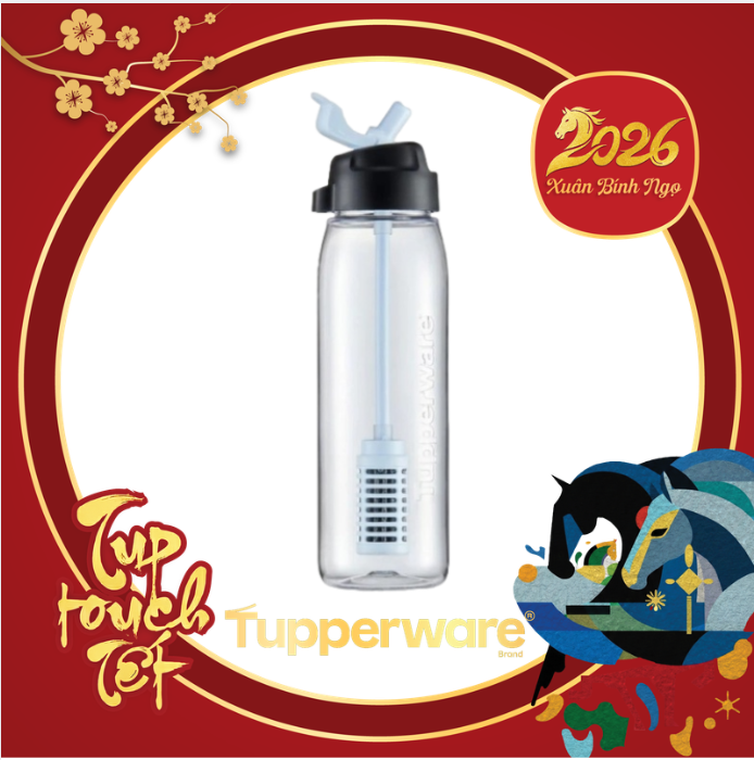 Bình Nước Tupperware Lohas 750ml  - ống Hút Có Lọc Trực Tiếp  Pure And Go Filter Straw Water Bottle Brand New 750ml Drink - Tupperware Malaysia Chính Hãng Blue