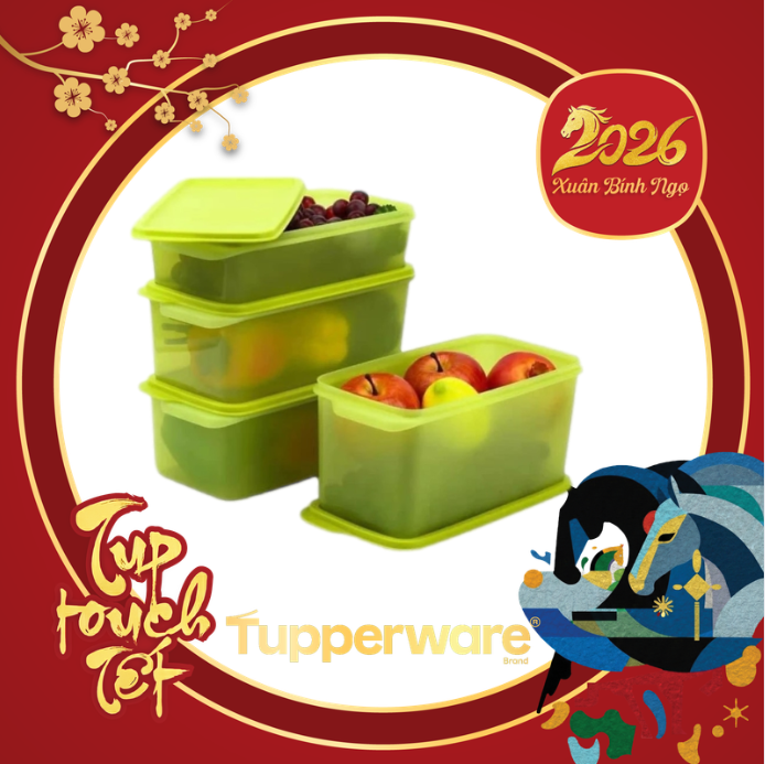 Bộ 4 Hộp Tupperware Trữ Mát 3.1L, 2.2L, 1.3L - Xanh Lá - Tupperware Trung Chính Hãng