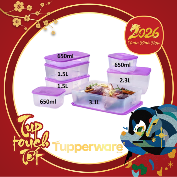 Bộ 7 Hộp Tupperware Trữ Đông Freezermate Essentail 650ml-1.5L-2.3L-3.1L -Tupperware Chính Hãng