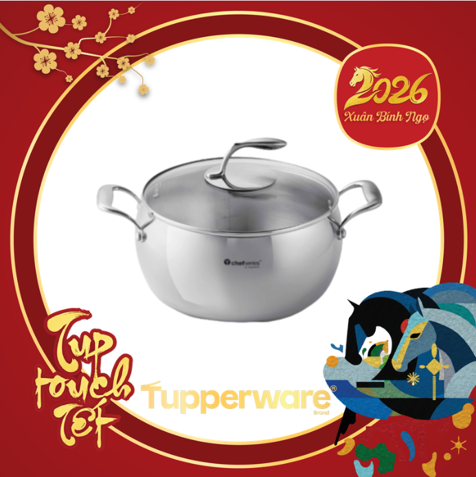 Nồi Tupperware 5 Lớp T Chef Series Casserole 3.8L (nắp kính)