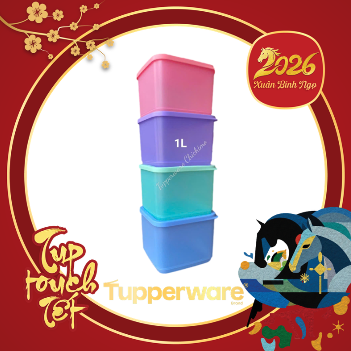 Bộ Hộp BQTP Tupperware Medium Square Round 4 Hộp 1L