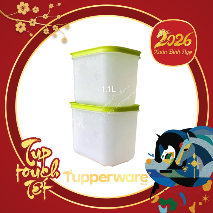 Hộp Tupperware Đông dẻo 1.1 lít - nắp xanh mới