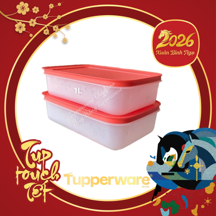 Hộp Tupperware Đông dẻo 1 lít - nắp cam đậm