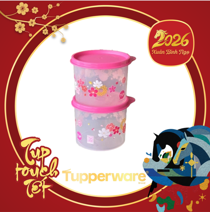 Hộp mát Tupperware 600ml - hồng in hoa