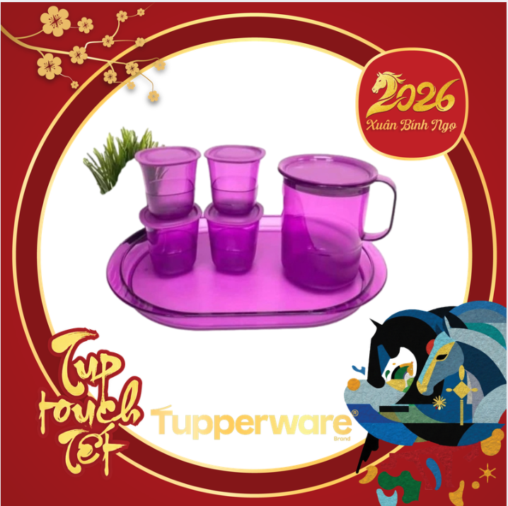 Tupmalay Set Khay Bình Nước Và 4 Cốc Màu Tím (01 Set)