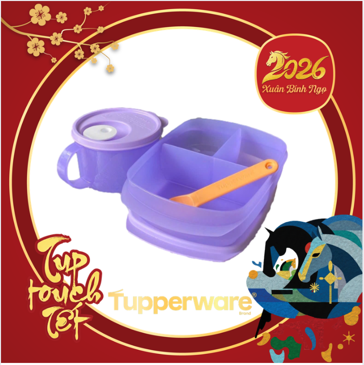 Bộ Hộp Cơm 3 Ngăn Màu Tím - Tupperware Trung Chính Hãng