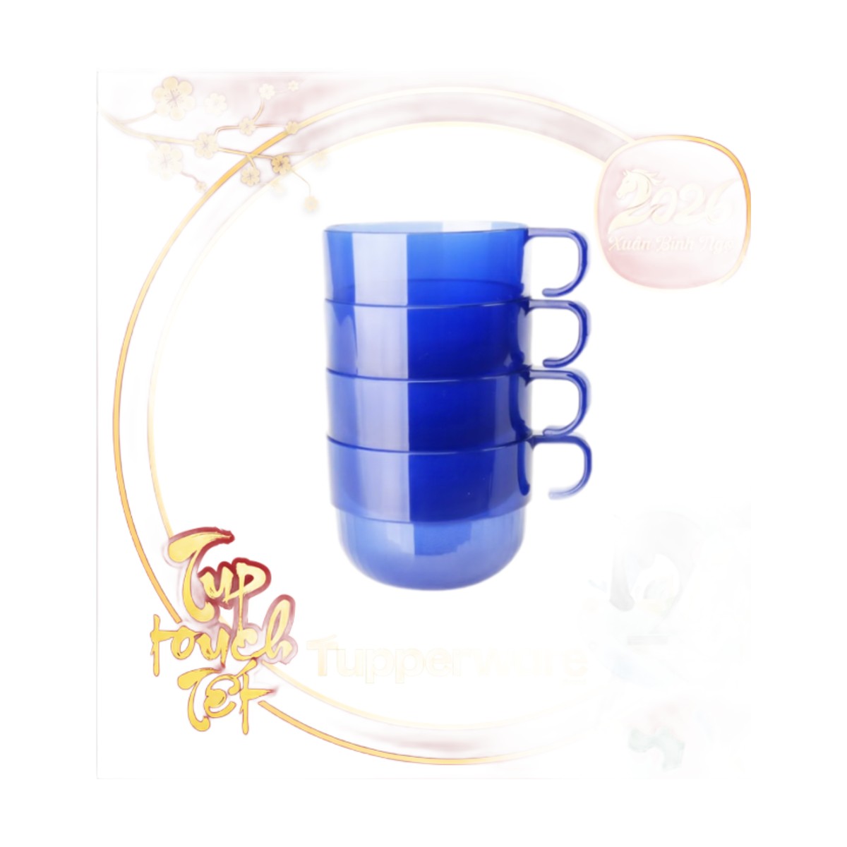 Bộ 4 Ly Tupperware 190ml - Xanh Dương Đậm