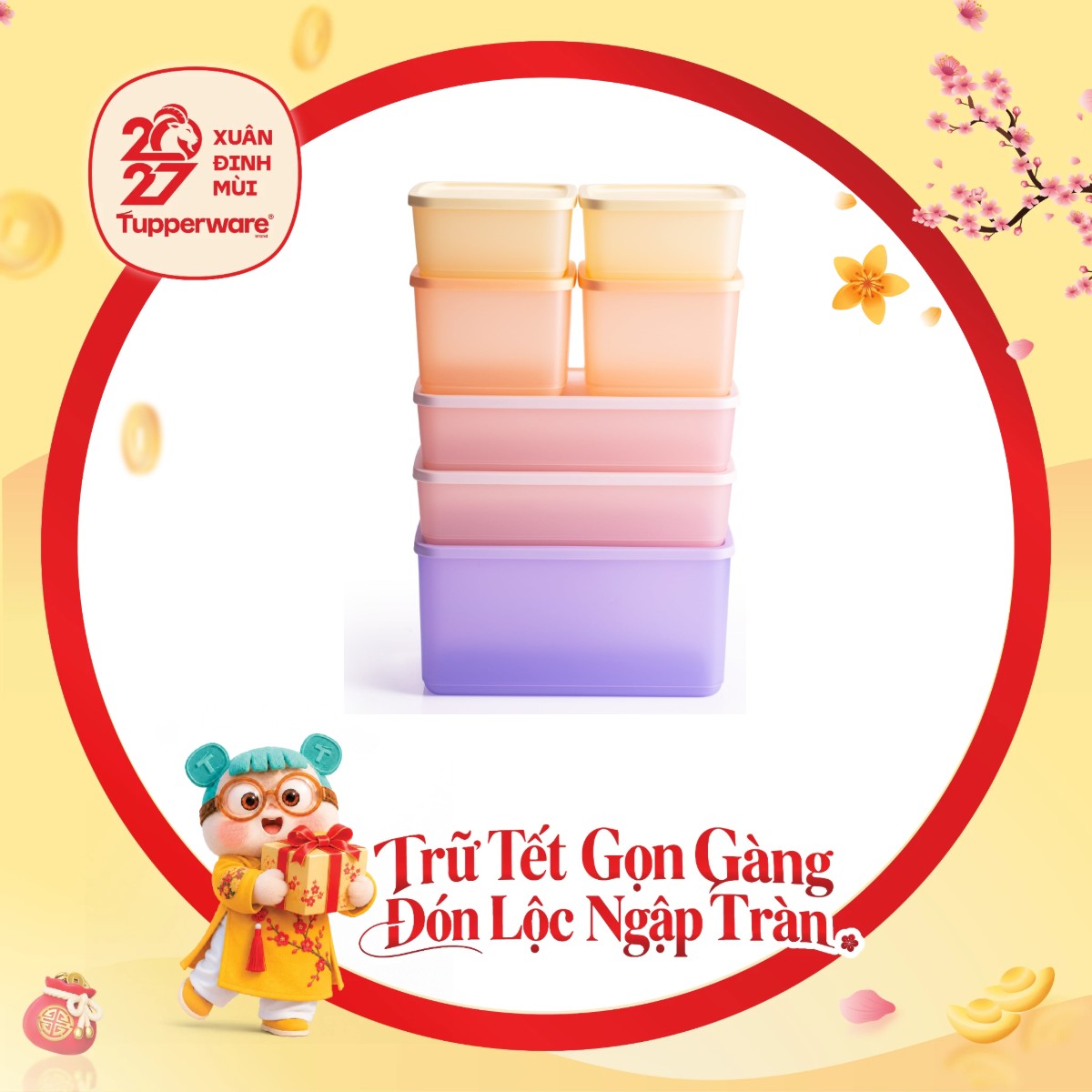 Bộ 7 Hộp Trữ Khô Và Mát Tupperware Cubix 650ml, 1L, 1.4L, 3.1L