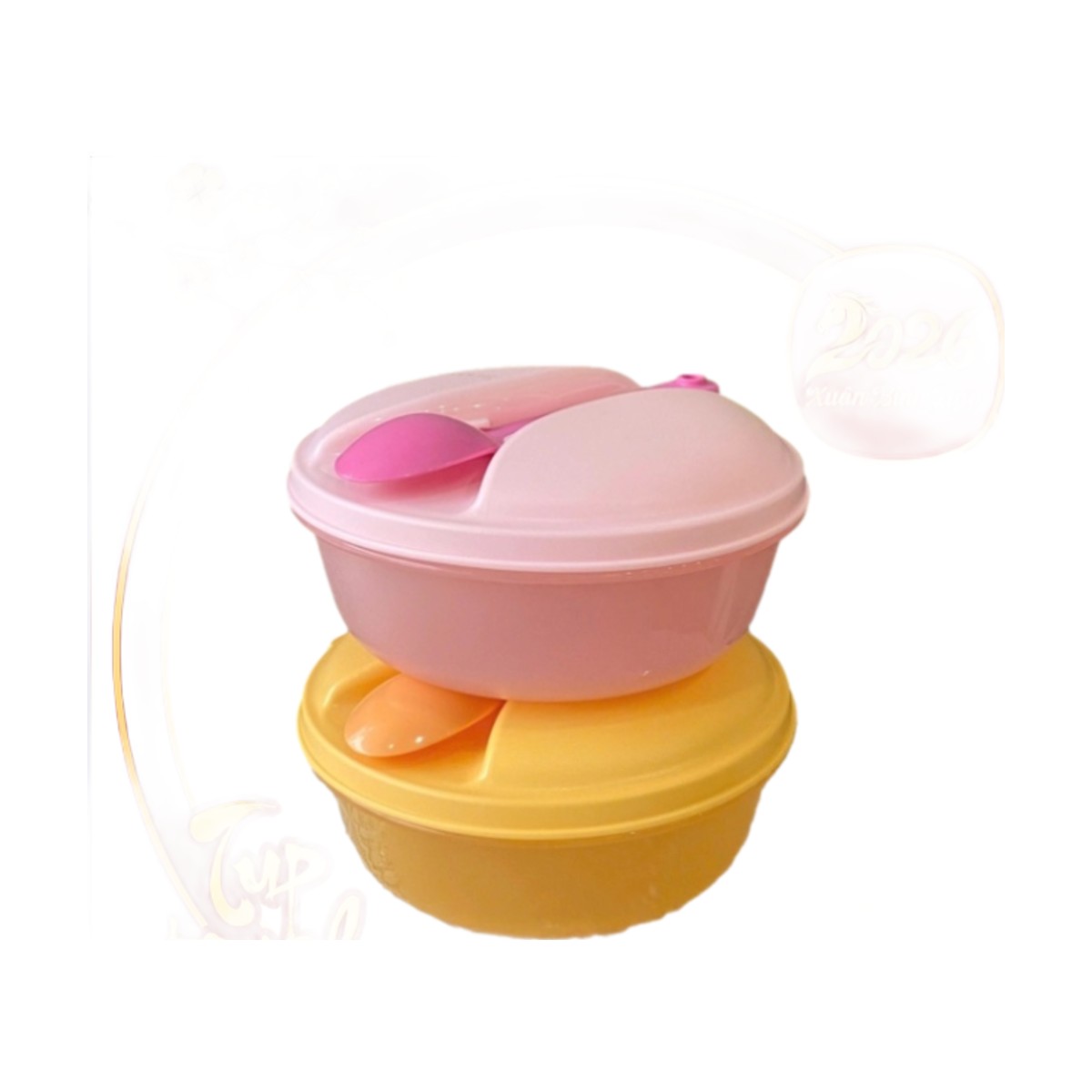 Hộp Bowl Tròn Tupperware 600ml Có Muỗng Trên Nắp